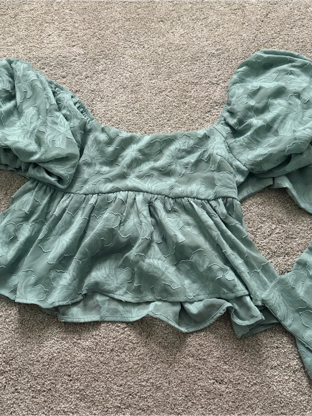 Francesca's Collections Sage Green Smocked Peplum Blouse